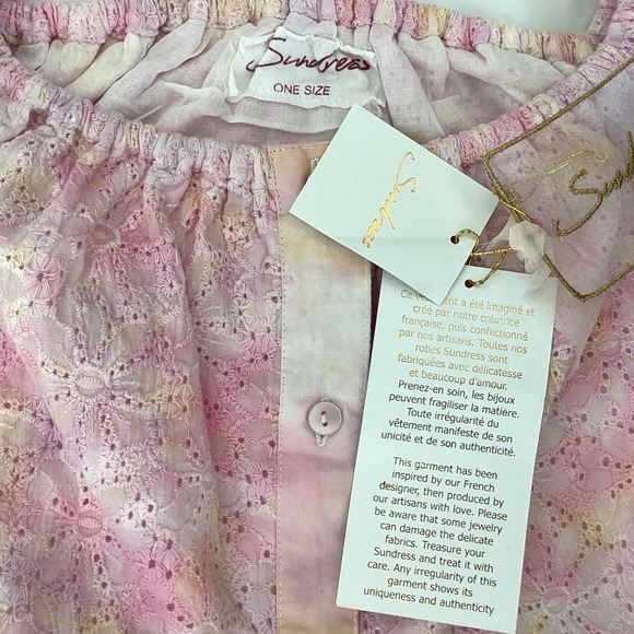 Sundress Sandra Eyelet Tie Dye Maxi Dress Off Shoulder Flutter Sleeve Pink OS - Picture 5 of 8
